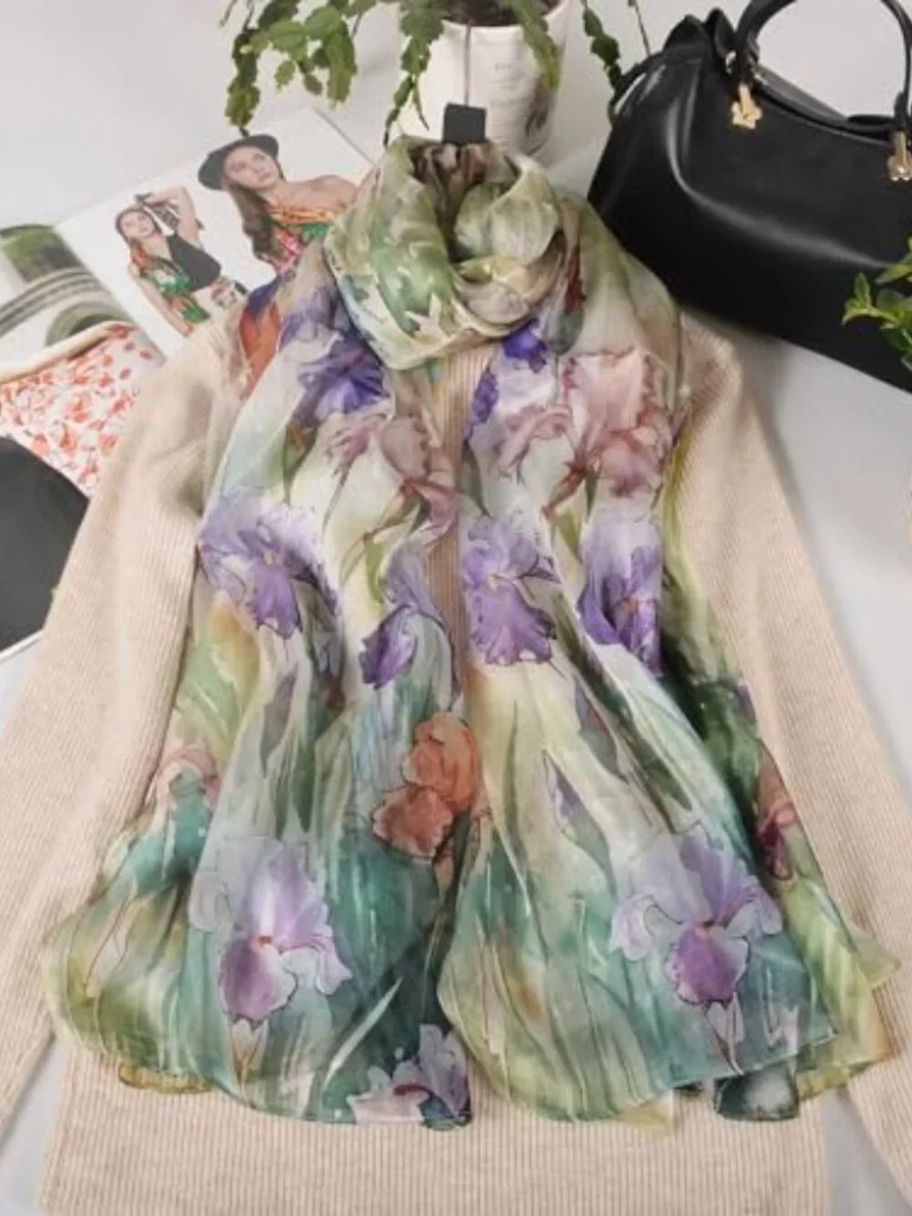 100% Mulberry Silk Chiffon Scarf 70x43 Oversized Wrap Shawl Lightweight Multiway
